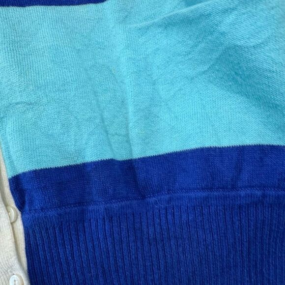 Lacoste Women’s Blue Striped Sweater Size 44 XL 1/4 Button Up - Picture 7 of 13